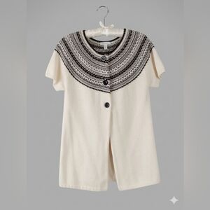 EUC Macy's Charter Club Short-Sleeved Cardigan, Black Silver And Cream, Size M